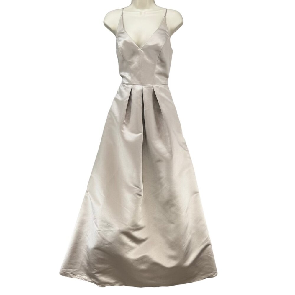 Hayley Paige Occasions Formal Dress Champagne Gold Sleeveless Satin Gown Sz 8